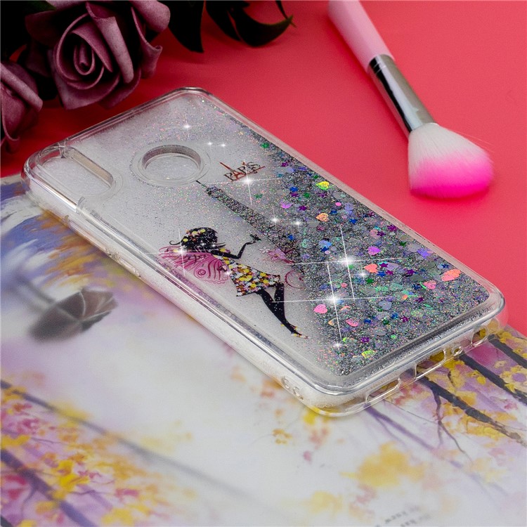 Dynamic Glitter Powder Sequins Patterned TPU Shell for Huawei Honor 8X/Honor View 10 Lite - Eiffel Tower and Butterfly Girl-6