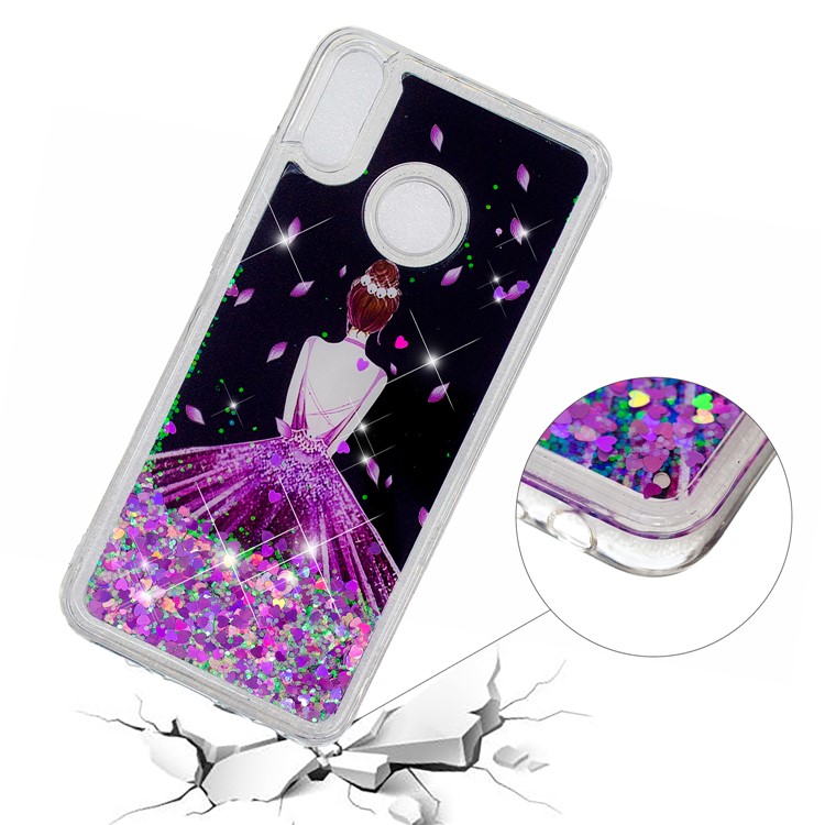 Moving Glitter Powder Sequins Patterned TPU Phone Case for Huawei Honor 8X/Honor View 10 Lite - Pretty Girl's Back-4