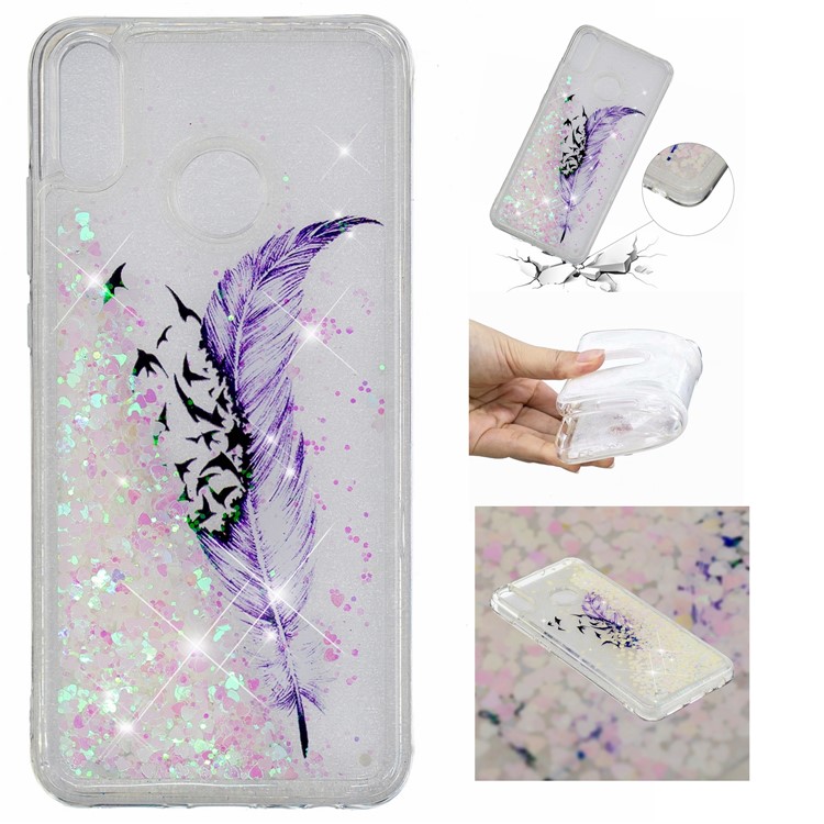 copertura In TPU Con Motivo Dinamico Glitterato Paillettes In Polvere Per Huawei Honor 8x / Honor View 10 Lite - Piuma Viola-1