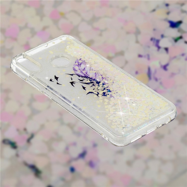 copertura In TPU Con Motivo Dinamico Glitterato Paillettes In Polvere Per Huawei Honor 8x / Honor View 10 Lite - Piuma Viola-2