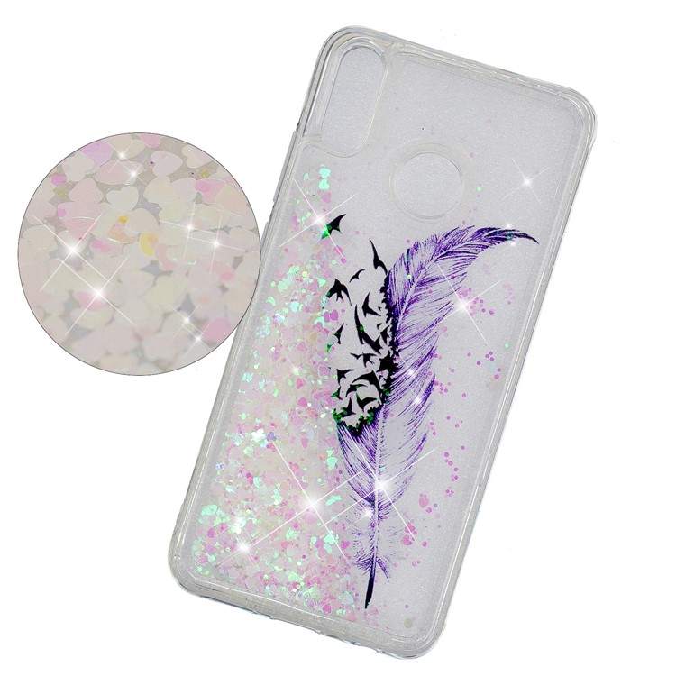 copertura In TPU Con Motivo Dinamico Glitterato Paillettes In Polvere Per Huawei Honor 8x / Honor View 10 Lite - Piuma Viola-3