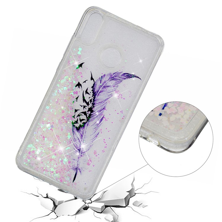 copertura In TPU Con Motivo Dinamico Glitterato Paillettes In Polvere Per Huawei Honor 8x / Honor View 10 Lite - Piuma Viola-4