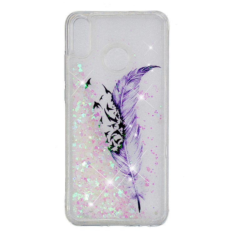 copertura In TPU Con Motivo Dinamico Glitterato Paillettes In Polvere Per Huawei Honor 8x / Honor View 10 Lite - Piuma Viola-5