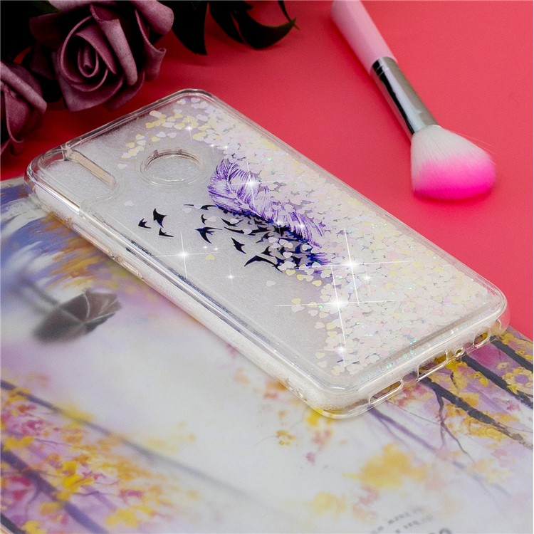copertura In TPU Con Motivo Dinamico Glitterato Paillettes In Polvere Per Huawei Honor 8x / Honor View 10 Lite - Piuma Viola-6