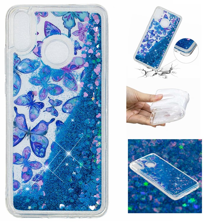 Moving Glitter Powder Sequins Patterned TPU Phone Shell for Huawei Honor 8X/Honor View 10 Lite - Blue Butterfly-1