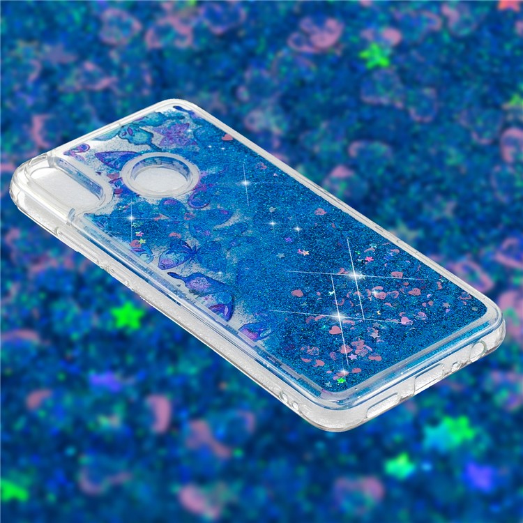 Moving Glitter Powder Sequins Patterned TPU Phone Shell for Huawei Honor 8X/Honor View 10 Lite - Blue Butterfly-2
