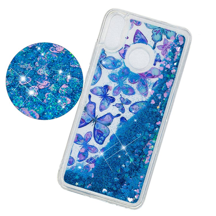 Moving Glitter Powder Sequins Patterned TPU Phone Shell for Huawei Honor 8X/Honor View 10 Lite - Blue Butterfly-3