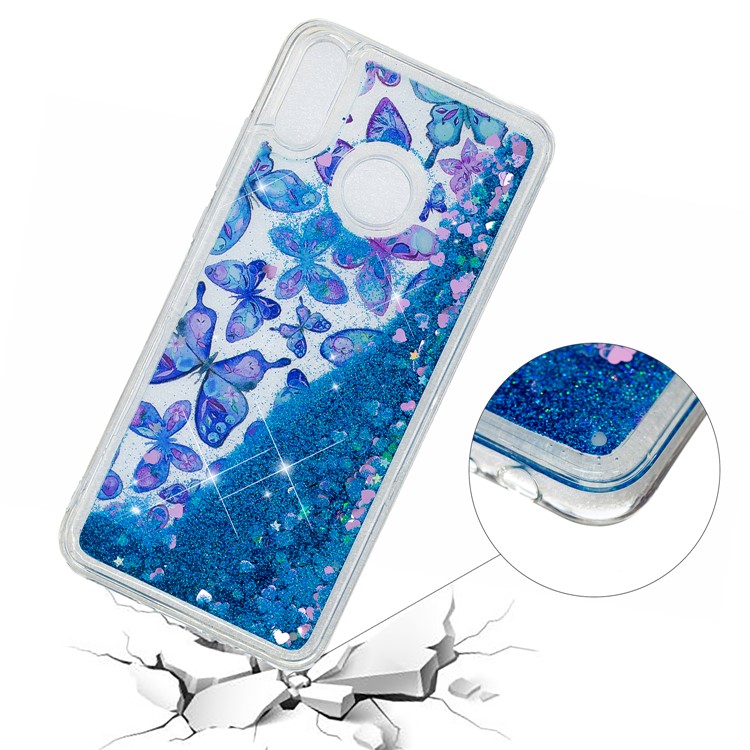 Moving Glitter Powder Sequins Patterned TPU Phone Shell for Huawei Honor 8X/Honor View 10 Lite - Blue Butterfly-4