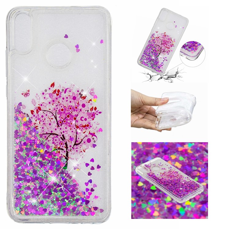 copertura In TPU Dinamico Con Paillettes In Polvere Glitter Scintillante Per Huawei Honor 8x / Honor View 10 Lite - Albero Fiorito-1