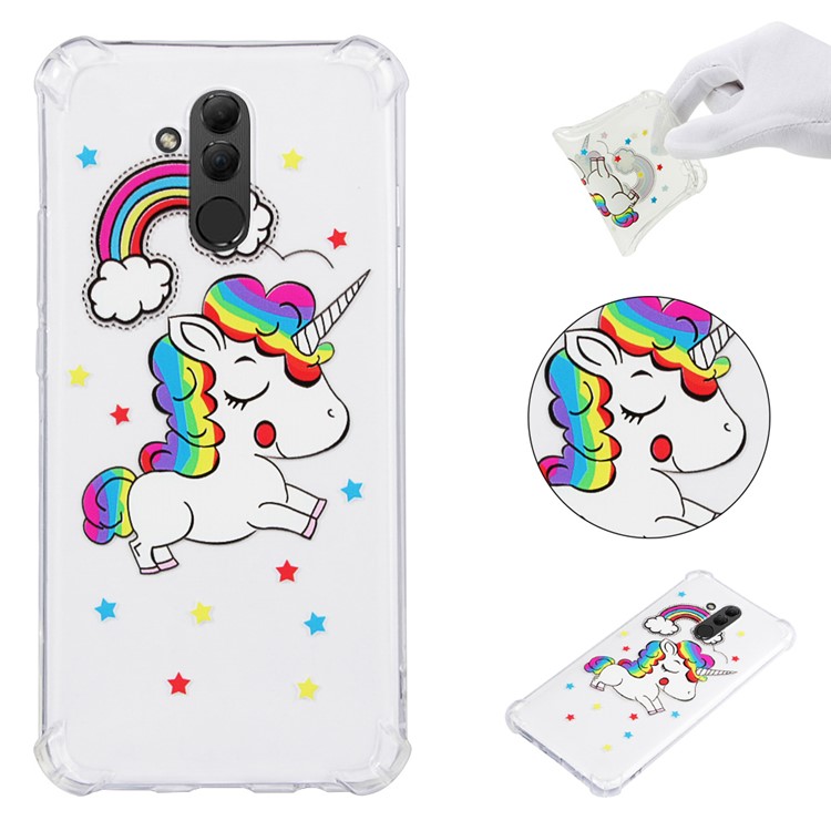Anti-gota Modelada TPU Tampa Do Telefone Gel Para Huawei Mate 20 Lite - Unicórnio E Arco-íris-1