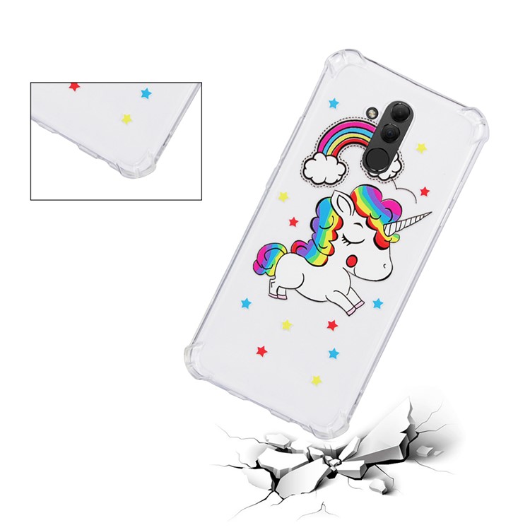 Anti-gota Modelada TPU Tampa Do Telefone Gel Para Huawei Mate 20 Lite - Unicórnio E Arco-íris-3