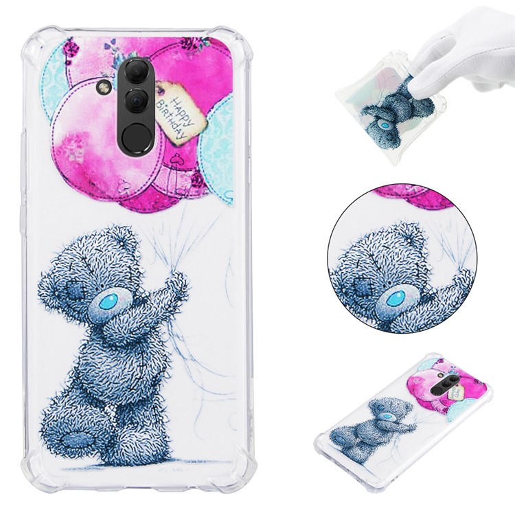 Anti-drop Patterned TPU Gel Back Case Cover for Huawei Mate 20 Lite - Bear and Balloon-1