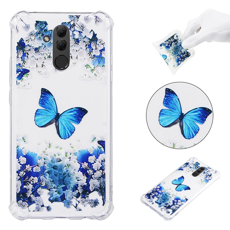 Anti-drop Patterned TPU Gel Mobile Cover for Huawei Mate 20 Lite - Blue Butterfly and Flower-1