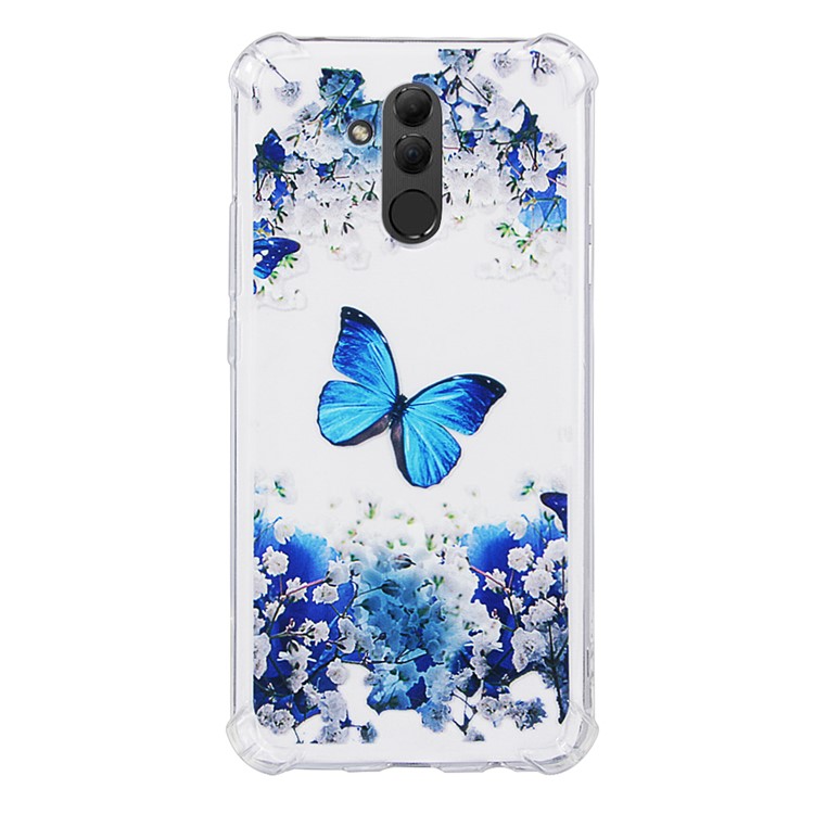 Anti-drop Patterned TPU Gel Mobile Cover for Huawei Mate 20 Lite - Blue Butterfly and Flower-2
