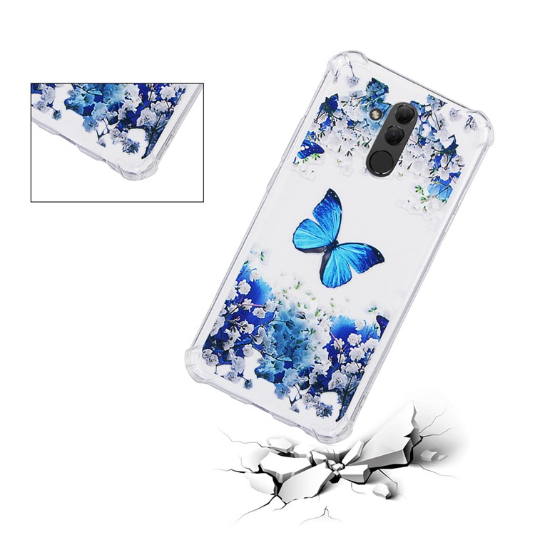 Anti-drop Patterned TPU Gel Mobile Cover for Huawei Mate 20 Lite - Blue Butterfly and Flower-3