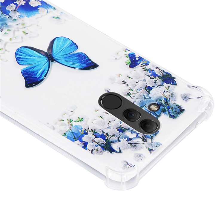 Anti-drop Patterned TPU Gel Mobile Cover for Huawei Mate 20 Lite - Blue Butterfly and Flower-4