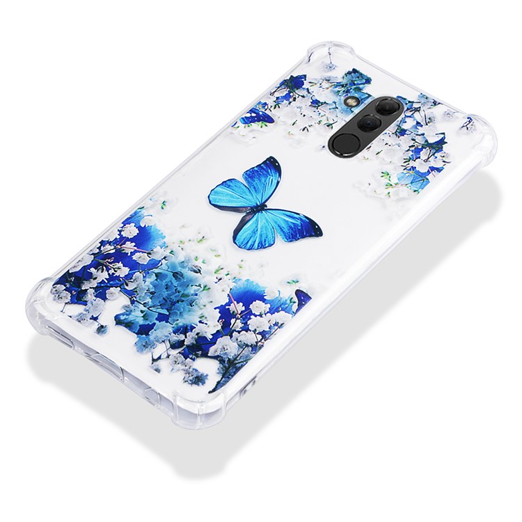 Anti-drop Patterned TPU Gel Mobile Cover for Huawei Mate 20 Lite - Blue Butterfly and Flower-5