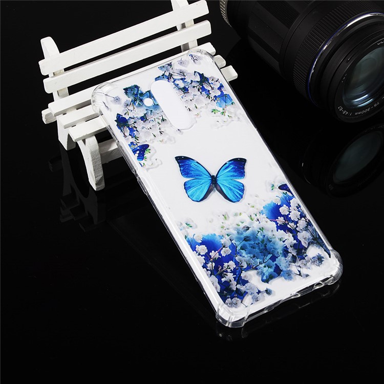 Anti-drop Patterned TPU Gel Mobile Cover for Huawei Mate 20 Lite - Blue Butterfly and Flower-6