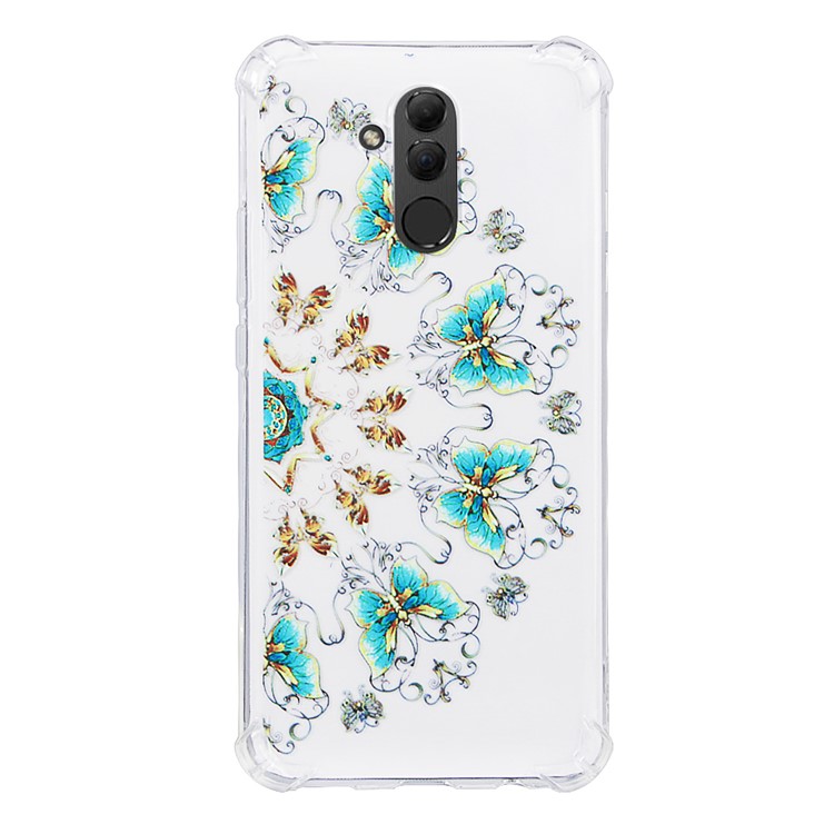 Anti-drop Patterned TPU Gel Back Case for Huawei Mate 20 Lite - Blue and Gold Butterflies-2