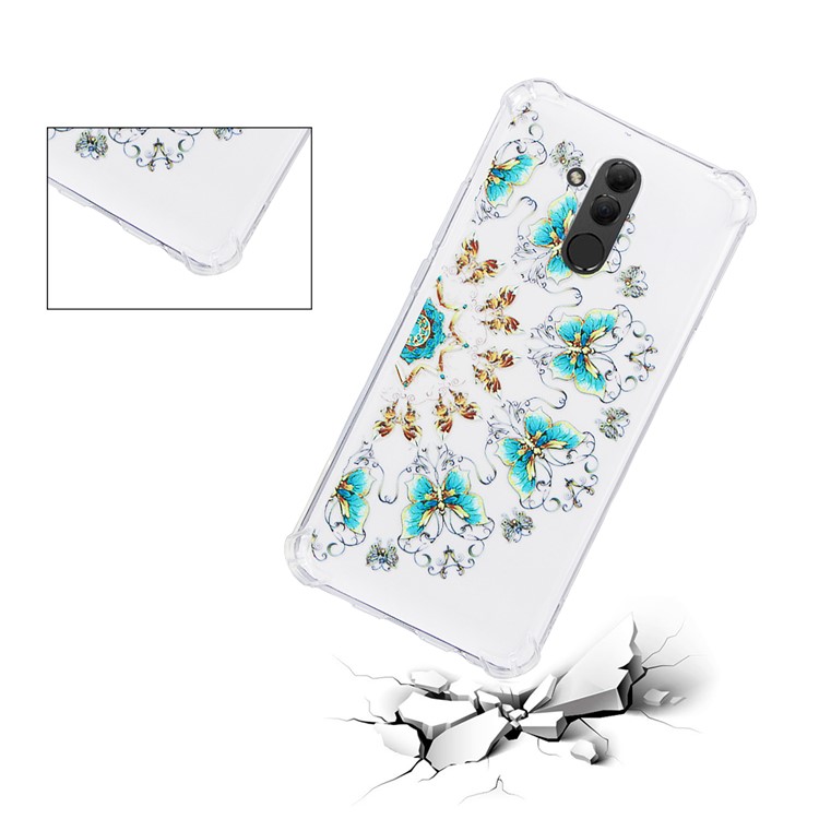 Anti-drop Patterned TPU Gel Back Case for Huawei Mate 20 Lite - Blue and Gold Butterflies-3