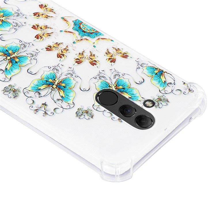 Anti-drop Patterned TPU Gel Back Case for Huawei Mate 20 Lite - Blue and Gold Butterflies-4