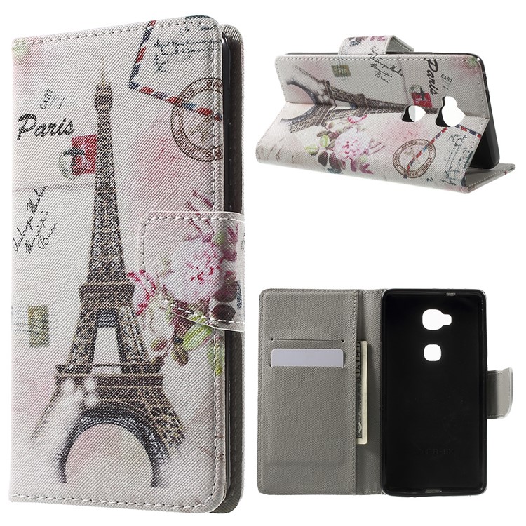 Leather Wallet Stand Shell for Huawei Honor 5X - Paris Eiffel Tower-1
