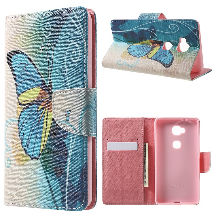 Leather Wallet Stand Case for Huawei Honor 5X - Blue Butterfly-1