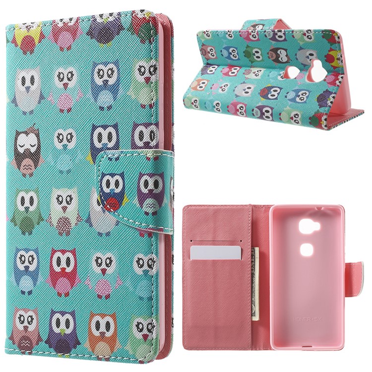 Leather Wallet Stand Phone Shell for Huawei Honor 5X - Multiple Owls-1