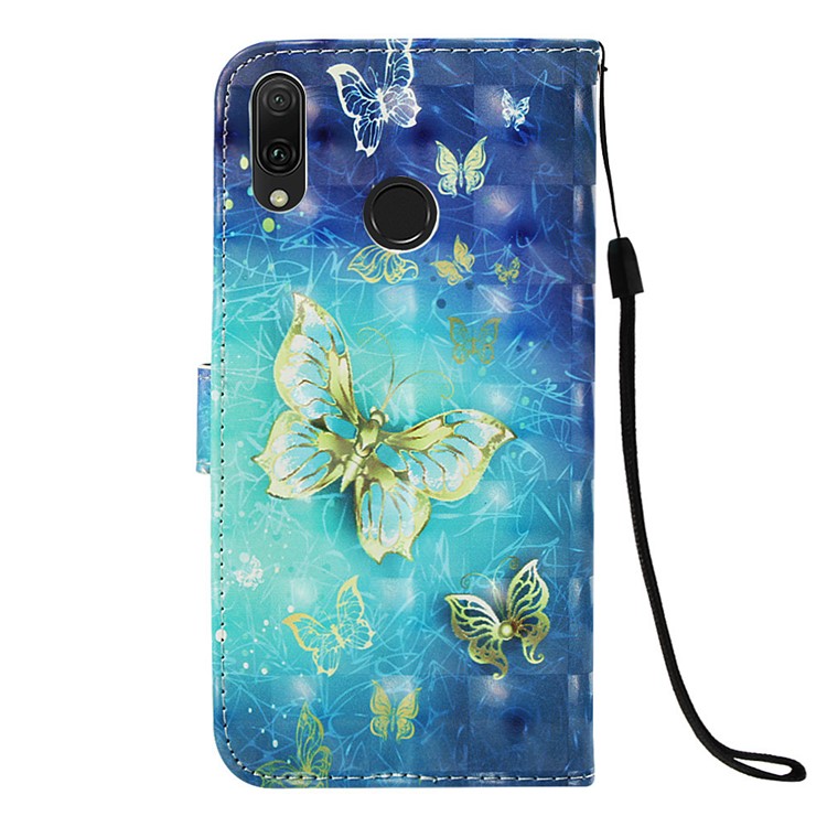 Light Spot Decor Pattern Leather Phone Cover for Huawei Y9 (2019) / Enjoy 9 Plus (China) - Gold Butterfly-3