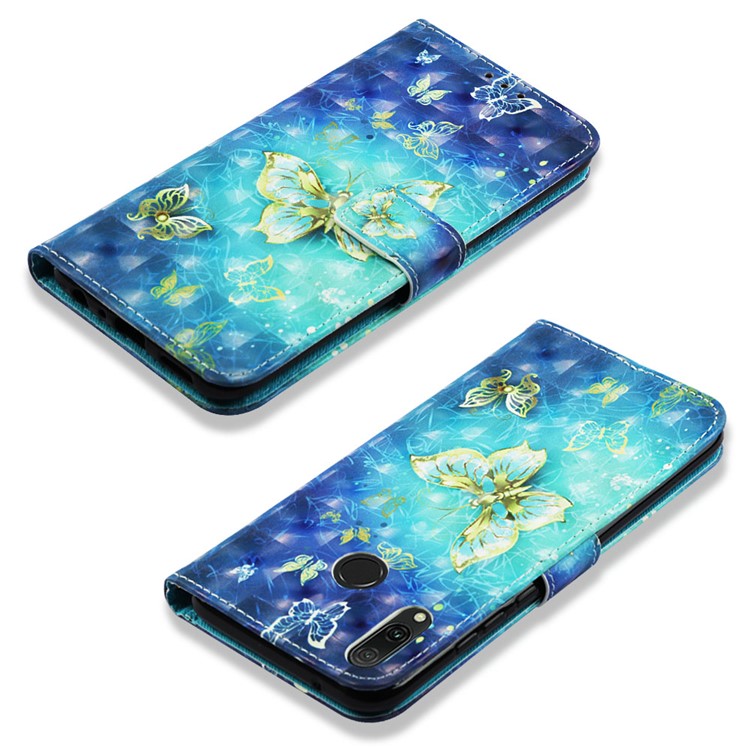 Light Spot Decor Pattern Leather Phone Cover for Huawei Y9 (2019) / Enjoy 9 Plus (China) - Gold Butterfly-6