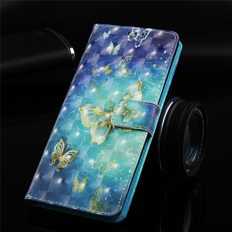 Light Spot Decor Pattern Leather Phone Cover for Huawei Y9 (2019) / Enjoy 9 Plus (China) - Gold Butterfly-8
