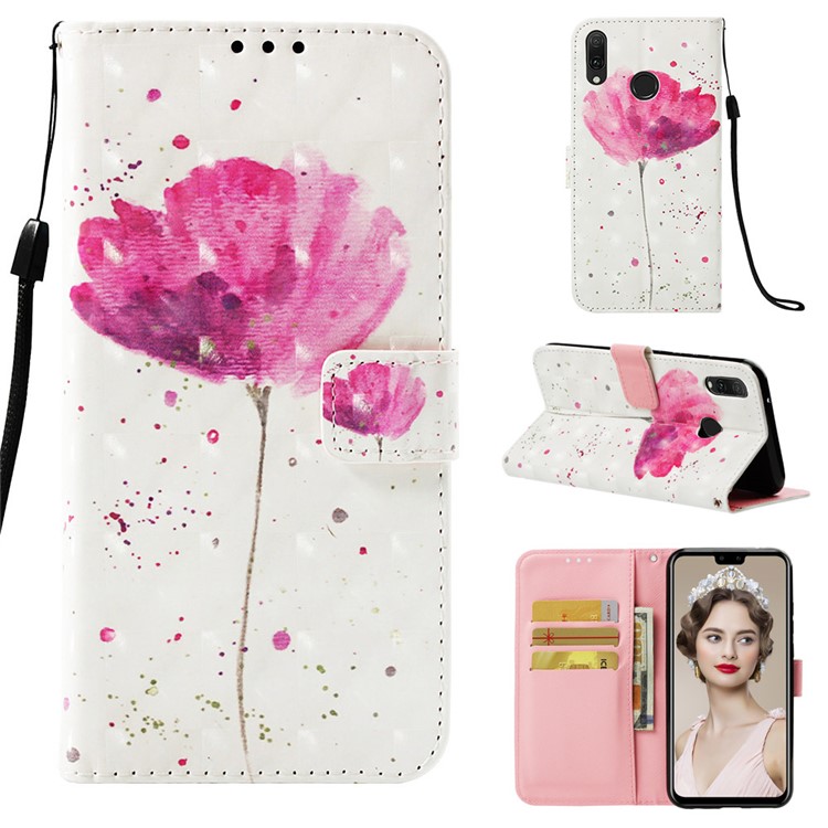 Light Spot Decor Pattern Leather Flip Casing for Huawei Y9 (2019) / Enjoy 9 Plus (China) - Vivid Flower-1