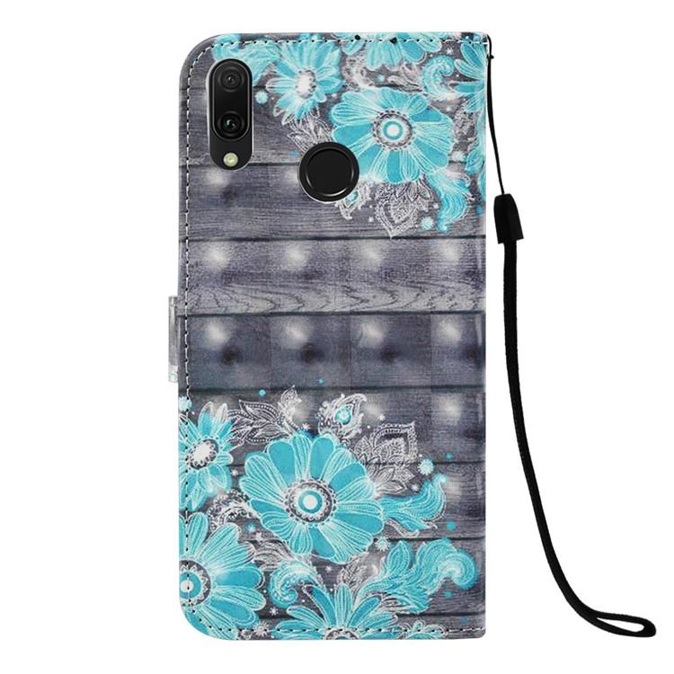 Light Spot Decor Pattern Leather Flip Shell for Huawei Y9 (2019) / Enjoy 9 Plus (China) - Blue Flower-3