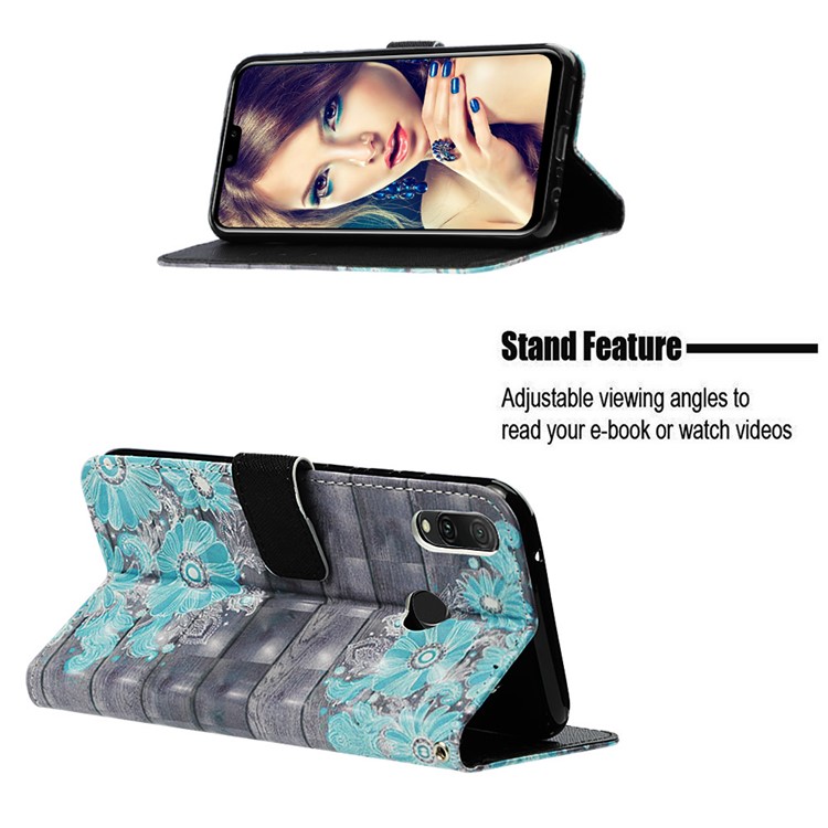 Light Spot Decor Pattern Leather Flip Shell for Huawei Y9 (2019) / Enjoy 9 Plus (China) - Blue Flower-4
