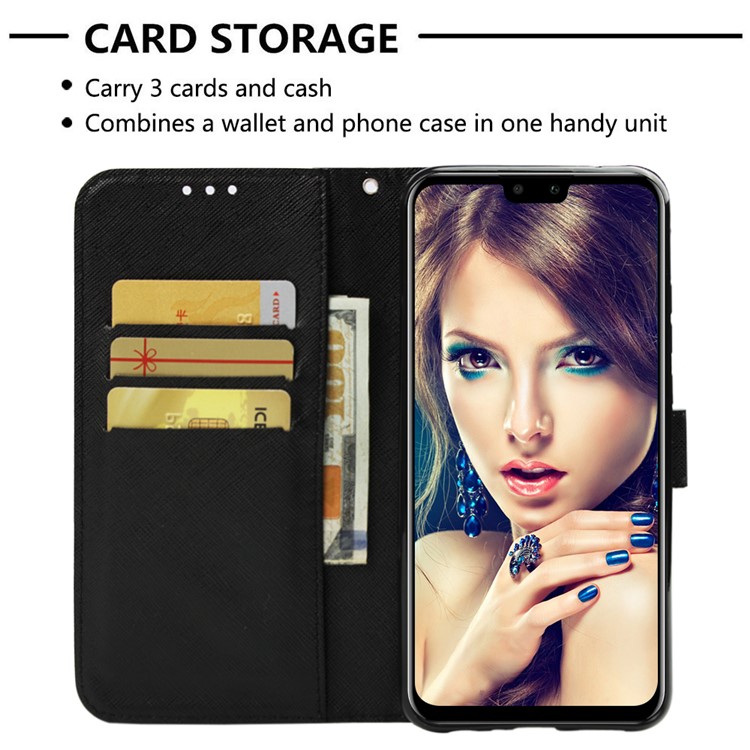 Light Spot Decor Pattern Leather Flip Shell for Huawei Y9 (2019) / Enjoy 9 Plus (China) - Blue Flower-5