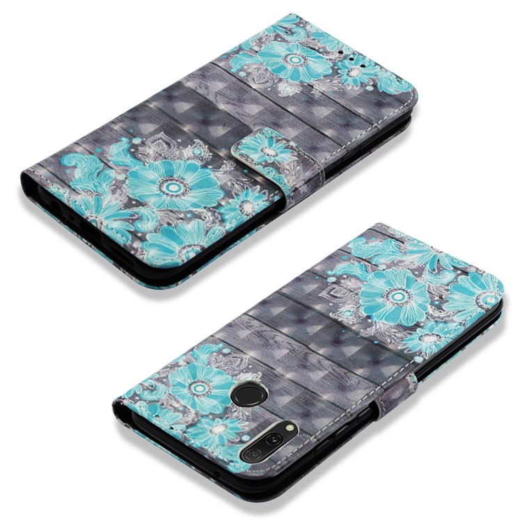 Light Spot Decor Pattern Leather Flip Shell for Huawei Y9 (2019) / Enjoy 9 Plus (China) - Blue Flower-6