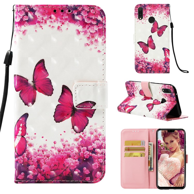 Light Spot Decor Pattern Leather Cell Phone Shell for Huawei Y9 (2019) / Enjoy 9 Plus (China) - Butterfly and Flower-1