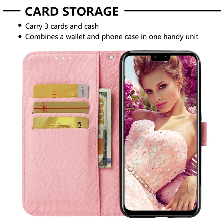 Light Spot Decor Pattern Leather Cell Phone Shell for Huawei Y9 (2019) / Enjoy 9 Plus (China) - Butterfly and Flower-5