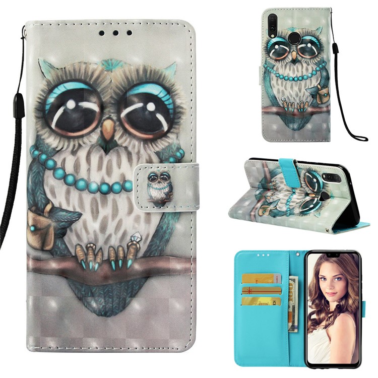 Light Spot Decor Pattern Leather Mobile Cover for Huawei Y9 (2019) / Enjoy 9 Plus (China) - Owl Pattern-1