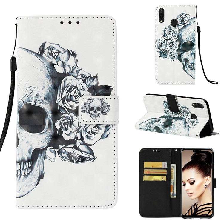 Light Spot Decor Pattern Leather Mobile Phone Cover for Huawei Y9 (2019) / Enjoy 9 Plus (China) - Cool Skull-1