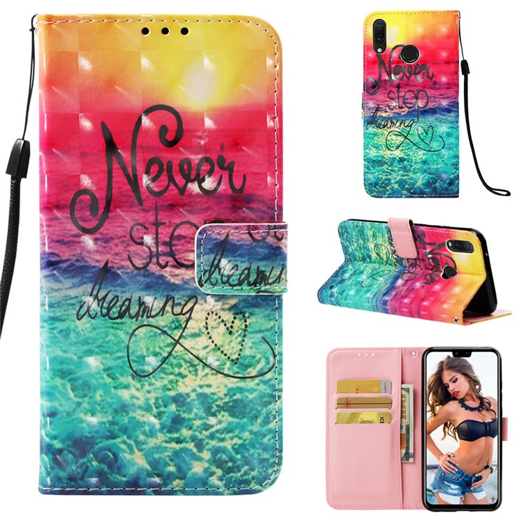 Light Spot Decor Pattern Leather Casing Cover for Huawei Y9 (2019) / Enjoy 9 Plus (China) - Quote Never Stop Dreaming-1