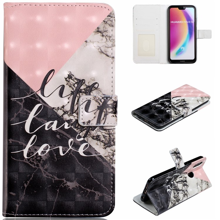 Embossing Pattern PU Leather Protective Casing for Huawei P20 Lite / Nova 3e (China) - Life Laugh Love-1