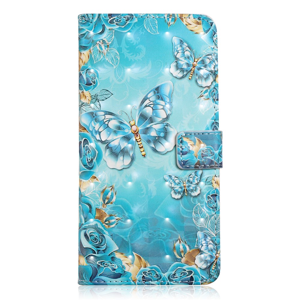 Modèle de Gaufrage PU le Cuir Protecteur Mobile Case de Téléphone Mobile Pour Huawei P20 Lite / Nova 3e (chine) - Papillon Bleu