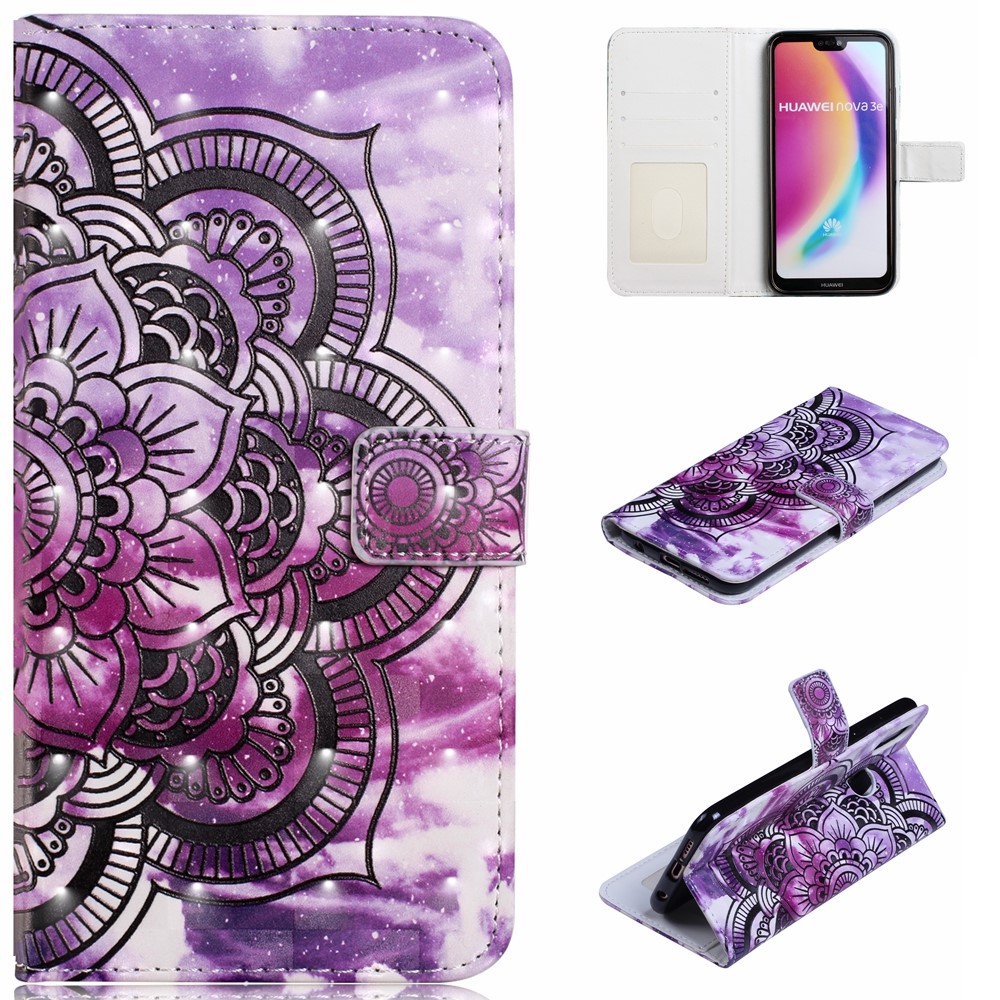 Embossing Pattern PU Leather Protective Flip Case for Huawei P20 Lite / Nova 3e (China) - Purple Flower-1