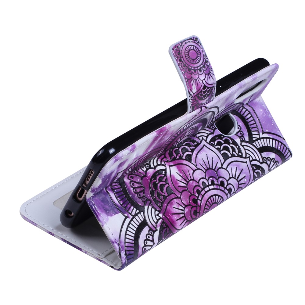Embossing Pattern PU Leather Protective Flip Case for Huawei P20 Lite / Nova 3e (China) - Purple Flower-4