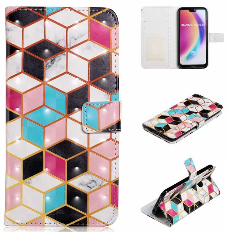 Embossing Pattern PU Leather Protective Flip Cover for Huawei P20 Lite / Nova 3e (China) - Cubes