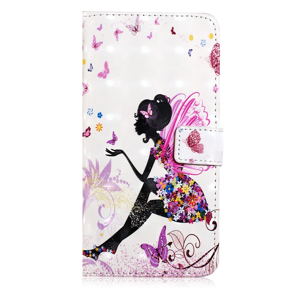 Embossing Pattern PU Leather Protective Case with Stand for Huawei P20 Lite / Nova 3e (China) - Butterfly Girl-2