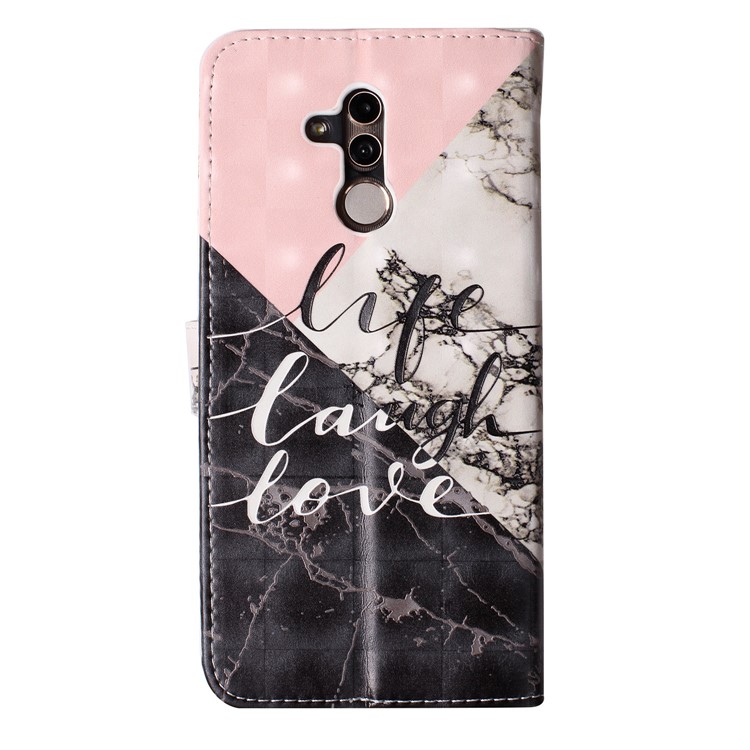 Light Spot Decor Patterned Embossed Leather Wallet Phone Case for Huawei Mate 20 Lite - Marble Texture and Characters-3