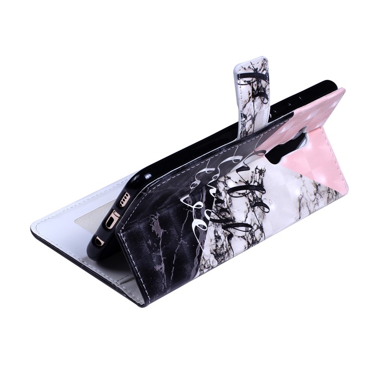 Light Spot Decor Patterned Embossed Leather Wallet Phone Case for Huawei Mate 20 Lite - Marble Texture and Characters-4