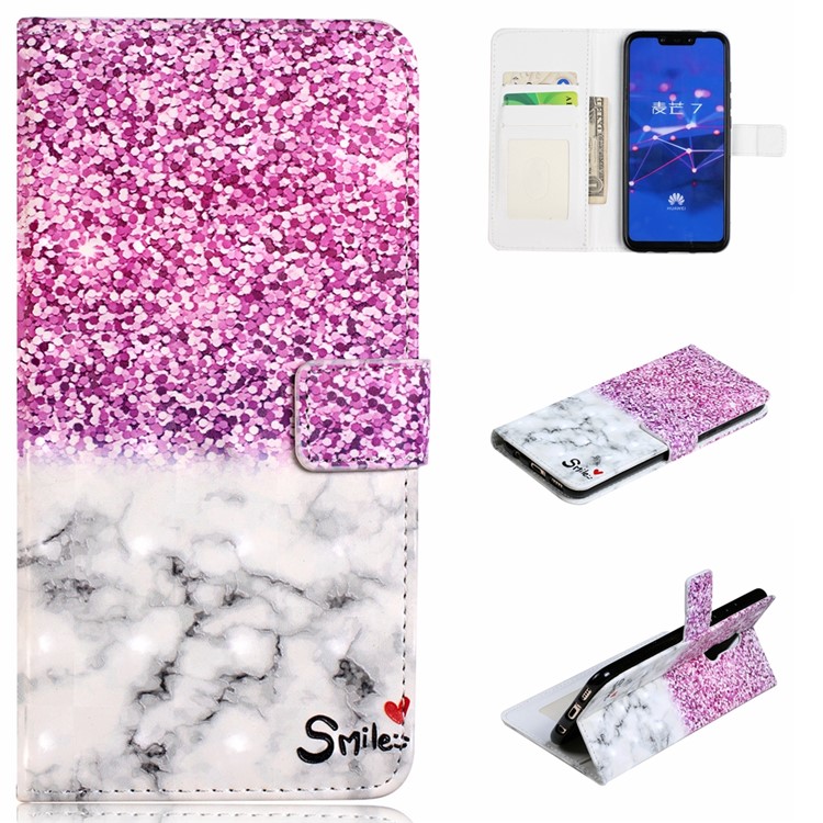 Light Spot Decor Patterned Embossed Leather Wallet Stand Case for Huawei Mate 20 Lite - Sequins-1